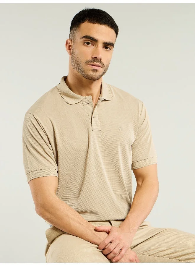 Beyoung Beige Structured Polo T-Shirt for Men